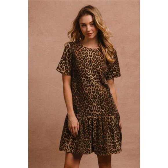 BiBi Tie Back Leopard Round Neck Short Sleeve Dress - Picture 5 of 7